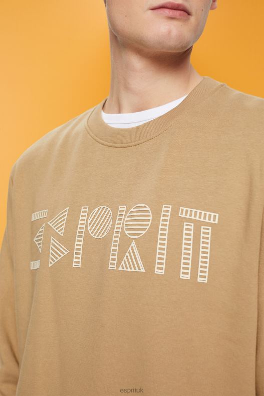 Esprit Sweatshirt with logo print Men Khaki Beige Sweatshirts & Hoodies P0D0X852 - Image 3