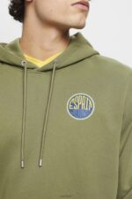 Esprit Sweatshirt with logo print Men Olive Sweatshirts & Hoodies P0D0X649 - Image 3