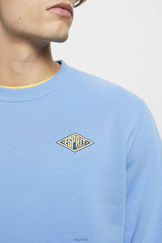 Esprit Sweatshirt with logo print on the back Men Light Blue Lavender Sweatshirts & Hoodies P0D0X647 - Image 3