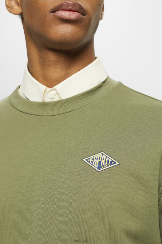 Esprit Sweatshirt with logo print on the back Men Olive Sweatshirts & Hoodies P0D0X646 - Image 3