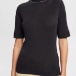 Esprit T-shirt with band collar, TENCEL Women Black T-Shirts P0D0X374