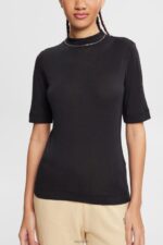 Esprit T-shirt with band collar, TENCEL Women Black T-Shirts P0D0X374