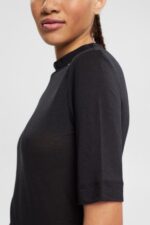 Esprit T-shirt with band collar, TENCEL Women Black T-Shirts P0D0X374 - Image 3
