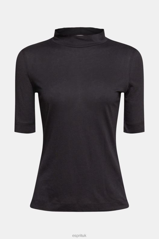 Esprit T-shirt with band collar, TENCEL Women Black T-Shirts P0D0X374 - Image 5