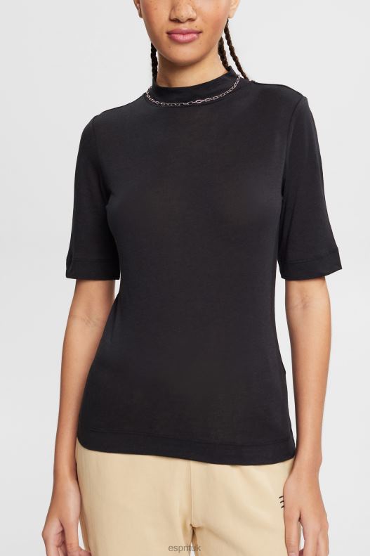 Esprit T-shirt with band collar, TENCEL Women Black T-Shirts P0D0X374 - Image 1
