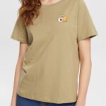 Esprit T-shirt with embroidered motif Women Pale Khaki T-Shirts P0D0X557