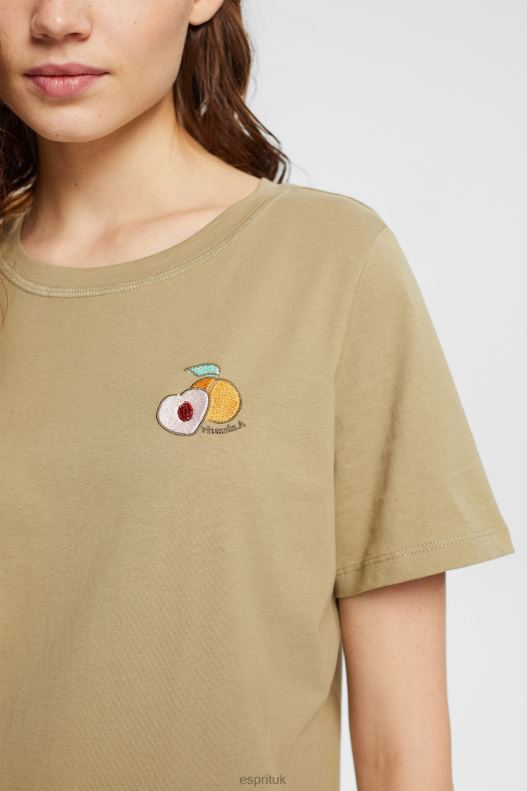 Esprit T-shirt with embroidered motif Women Pale Khaki T-Shirts P0D0X557 - Image 3