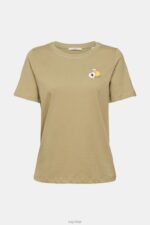 Esprit T-shirt with embroidered motif Women Pale Khaki T-Shirts P0D0X557 - Image 5