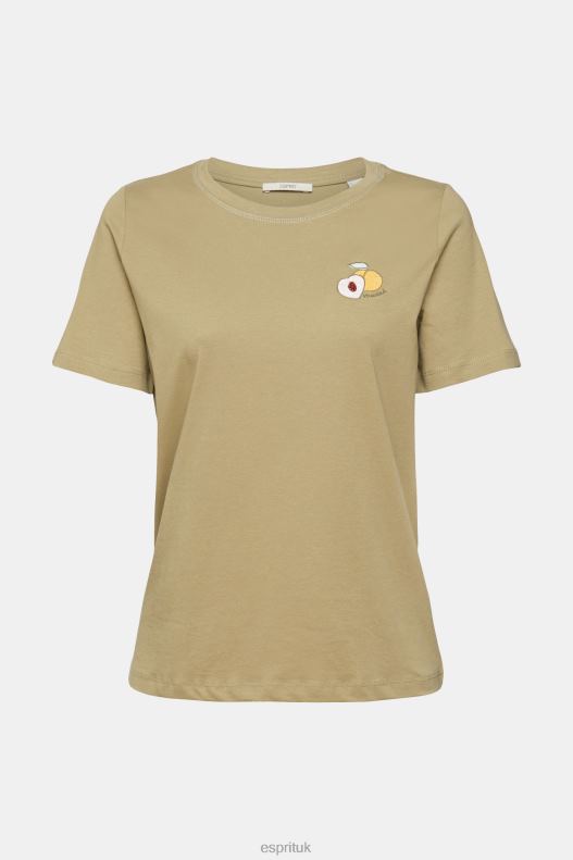 Esprit T-shirt with embroidered motif Women Pale Khaki T-Shirts P0D0X557 - Image 5