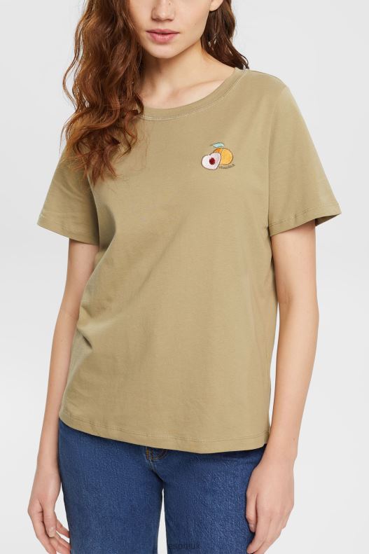 Esprit T-shirt with embroidered motif Women Pale Khaki T-Shirts P0D0X557 - Image 1