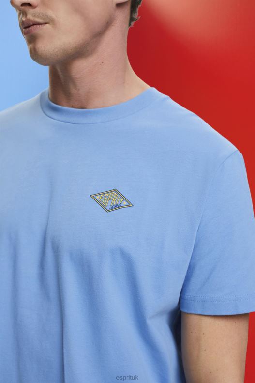 Esprit T-shirt with logo print Men Light Blue Lavender T-Shirts P0D0X602 - Image 3