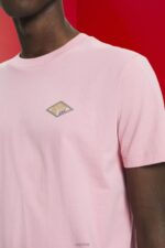 Esprit T-shirt with logo print Men Pink T-Shirts P0D0X603 - Image 3