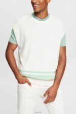 Esprit Tank top with two stripes Men Off White Sweaters P0D0X841