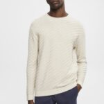 Esprit Textured crew neck jumper Men Light Taupe Sweaters P0D0X718