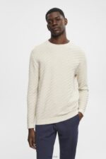 Esprit Textured crew neck jumper Men Light Taupe Sweaters P0D0X718