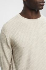Esprit Textured crew neck jumper Men Light Taupe Sweaters P0D0X718 - Image 3