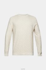 Esprit Textured crew neck jumper Men Light Taupe Sweaters P0D0X718 - Image 5