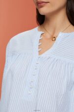Esprit Textured short-sleeve blouse Women Light Blue Blouses P0D0X118 - Image 3