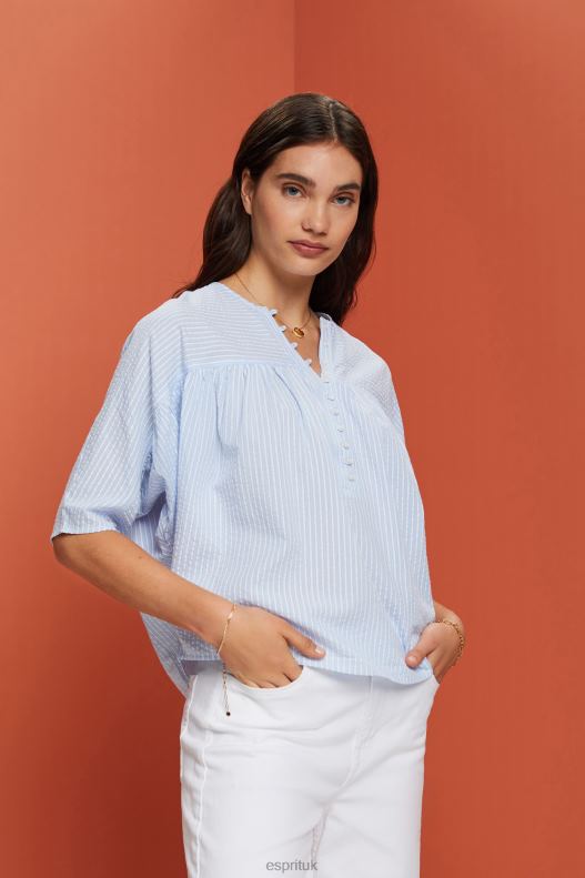 Esprit Textured short-sleeve blouse Women Light Blue Blouses P0D0X118 - Image 1