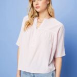 Esprit Textured short-sleeve blouse Women Light Pink Blouses P0D0X117