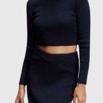 Esprit Twisted back metallic sweater Women Navy Sweaters P0D0X358