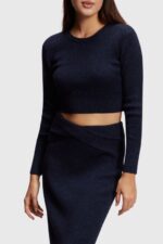 Esprit Twisted back metallic sweater Women Navy Sweaters P0D0X358