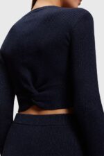 Esprit Twisted back metallic sweater Women Navy Sweaters P0D0X358 - Image 3