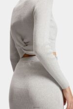 Esprit Twisted back metallic sweater Women White Sweaters P0D0X357 - Image 3