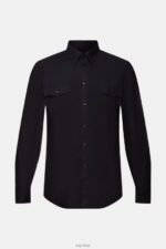 Esprit Utility shirt, 100% cotton Men Black Shirts P0D0X571 - Image 5