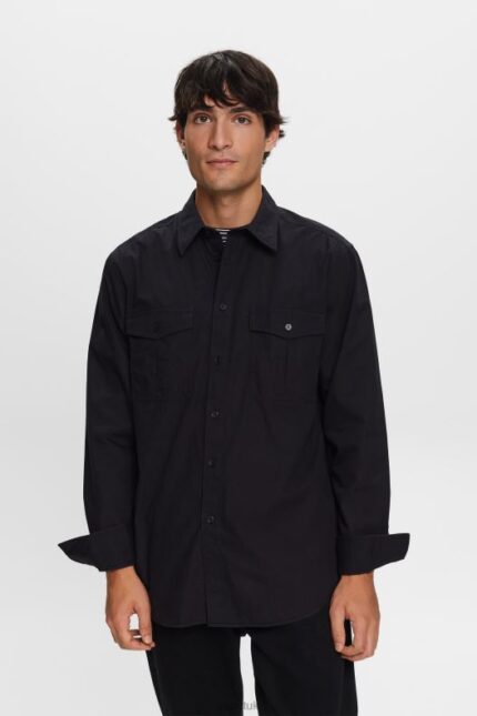 Esprit Utility shirt, 100% cotton Men Black Shirts P0D0X571