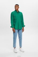 Esprit Utility shirt, 100% cotton Men Dark Green Shirts P0D0X572 - Image 2