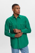 Esprit Utility shirt, 100% cotton Men Dark Green Shirts P0D0X572