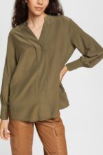 Esprit V-neck blouse, LENZING ECOVERO Women Dark Khaki Blouses P0D0X555