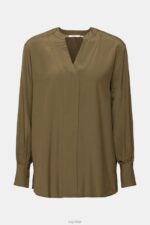 Esprit V-neck blouse, LENZING ECOVERO Women Dark Khaki Blouses P0D0X555 - Image 5