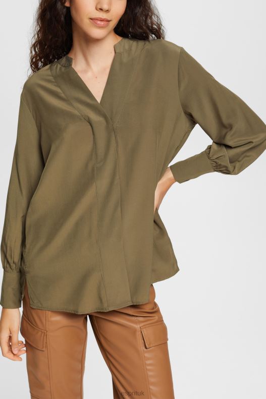 Esprit V-neck blouse, LENZING ECOVERO Women Dark Khaki Blouses P0D0X555 - Image 1