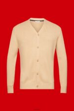 Esprit V-neck sustainable cotton cardigan Men Beige Sweaters P0D0X775 - Image 5