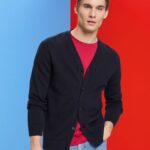 Esprit V-neck sustainable cotton cardigan Men Navy Sweaters P0D0X776