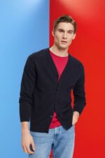 Esprit V-neck sustainable cotton cardigan Men Navy Sweaters P0D0X776