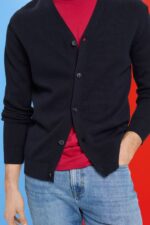 Esprit V-neck sustainable cotton cardigan Men Navy Sweaters P0D0X776 - Image 3