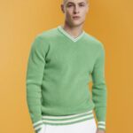 Esprit V-neck sustainable cotton jumper Men Green Sweaters P0D0X726