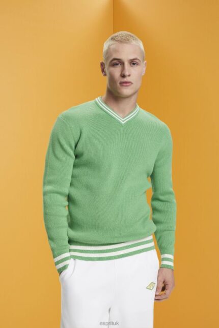 Esprit V-neck sustainable cotton jumper Men Green Sweaters P0D0X726