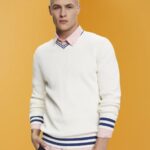 Esprit V-neck sustainable cotton jumper Men Off White Sweaters P0D0X725
