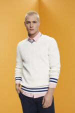 Esprit V-neck sustainable cotton jumper Men Off White Sweaters P0D0X725