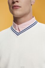 Esprit V-neck sustainable cotton jumper Men Off White Sweaters P0D0X725 - Image 3