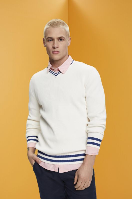 Esprit V-neck sustainable cotton jumper Men Off White Sweaters P0D0X725 - Image 1