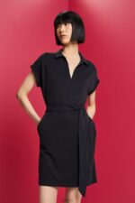Esprit V-necked midi dress Women Anthracite Dresses P0D0X73