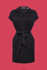 Esprit V-necked midi dress Women Anthracite Dresses P0D0X73 - Image 5