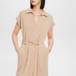Esprit V-necked midi dress Women Taupe Dresses P0D0X74