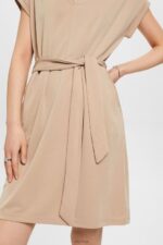 Esprit V-necked midi dress Women Taupe Dresses P0D0X74 - Image 3