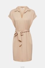 Esprit V-necked midi dress Women Taupe Dresses P0D0X74 - Image 5